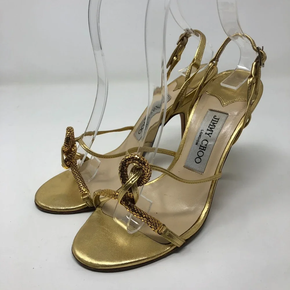 Jimmy Choo Stilletto Heels Womens 35.5 US 5.5 Leather‎ Gold Strappy Slingback